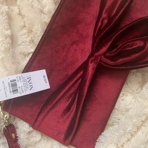 Ann Taylor Velvet Burgundy Clutch w/ strap & bow.